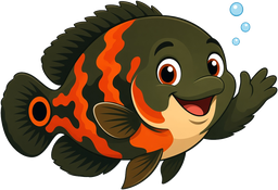 Ozzy the oscar, the Cichlid Nation mascot, waving hello